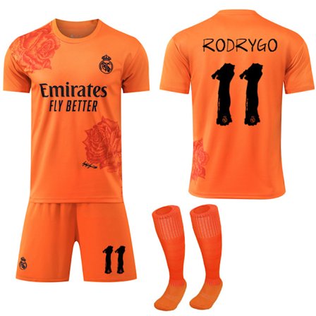 2024 Real Madrid Y3 Co-Branded Special Edition Rose Pattern Fotballdrakt Orange Barnefotballsett