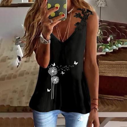 Ärmlösa Linnen För Kvinnor Med V-hals T-shirts