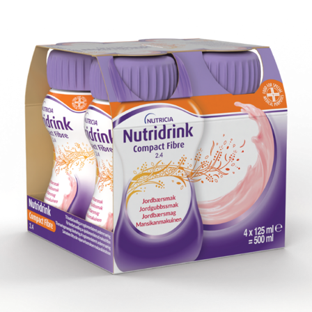 Nutridrink Compact Fibre Næringsdrikk, Jordbær, 4x125 ml