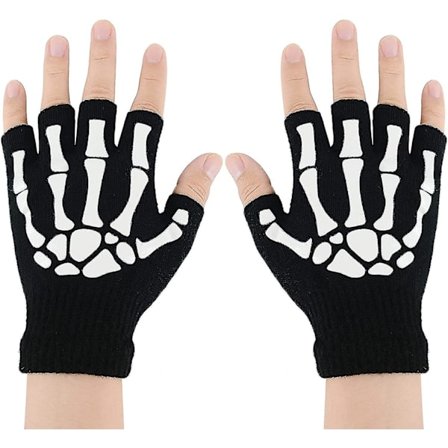 Skelet Handsker - Lysende Elastiske Kostume Handsker Fingerløse Kranie Handsker Et Par