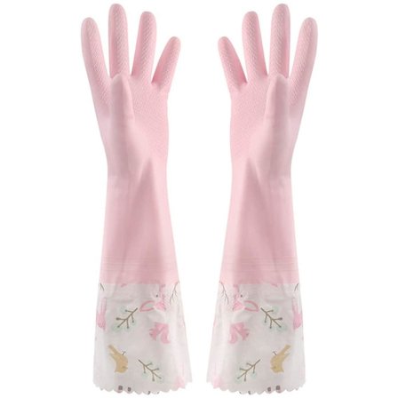 1 par rosa blomster gummistøvler sklisikre vanntette varmere vinter lange mansjett latekshansker