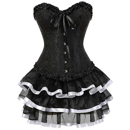 Sexy Korsetter Kjoler For Kvinner Plus Size Kostyme Overbust Burlesk Korsett Og Mini Kjol Sett Tutu Corselet -a