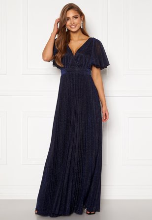 Goddiva Flutter Glitter Dress Navy Klær