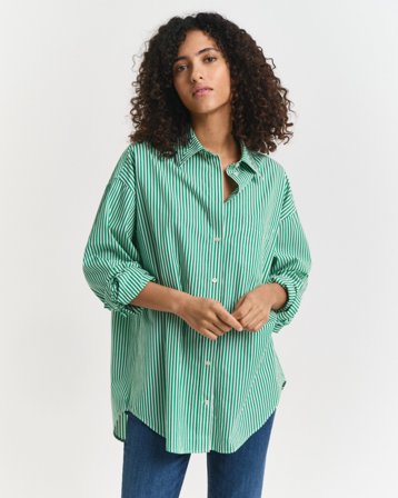 GANT Damen Oversized Classic Popeline Bluse mit Streifen (40) Grün