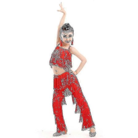 Samba Kvast Latin Dansebeklædning Kostumer Piger Salsa Ballroom Frynser Trim Danse Toppe&bukser Kostume Voksen Ballroom Dans Kjole Børn 100cm Farve 3