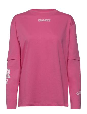 Light Jersey Layered Long Sleeve T-Shirt Langærmet T-shirt Lyserød Ganni