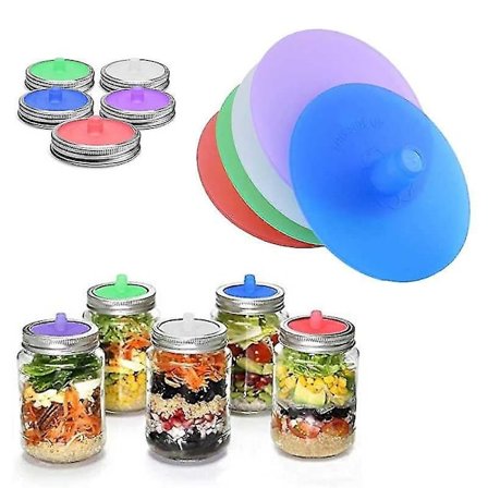 5 stk. Mason Fermenter Cap Pickle Waterless Airlock Fermentering Låg Brede Mundrør Til Krukke Silikone Inkluderet Metalringe
