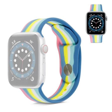 Apple Watch 42mm - 44mm sateenkaarenvärinen silikonikellon hihna - Pinkki / Koko: S Multicolor