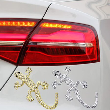 2 stk Bilklistremerker Metall 3D Stereo Gecko Bilklistremerke Dekal Metall Bling Rhinestone Bilklistremerke og Motorsykkelklistremerke for bil
