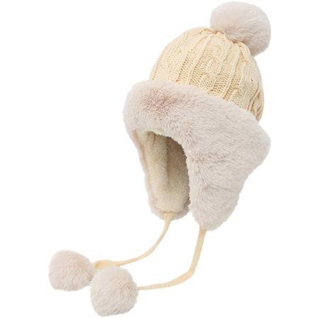 Dame Hue-Imiteret Pels-Beige-Varm Ski Hue Med Øreklapper