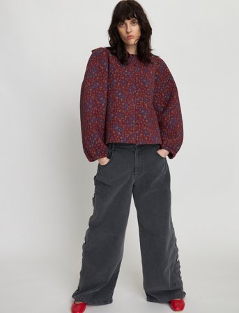 Stella Nova Quilted Flowerprinted Jacket - Burgundy - 38