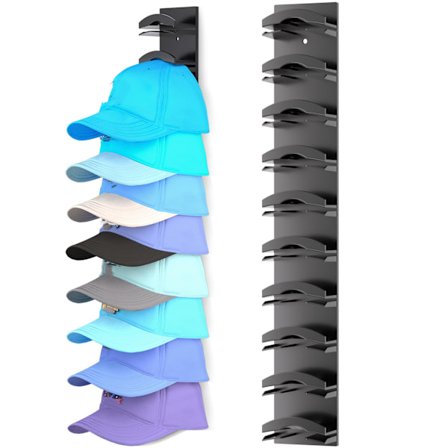 Väggmonterad kepsorganisatör med starkt lim, rymmer 10 hattar, flerskiktsdisplayställ för dörr eller garderob, svart