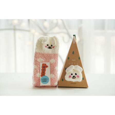 12 St Fuzzy Coral Fleece Strumpor Med Presentförpackning Hem Sovstrumpa Vuxen Rosa Hund Boxas