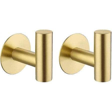 2 kpl Messinkiset pyyhekoukut kylpyhuoneeseen, liimattavat metalliset vaatekoukut, kylpytakki koukku SUS 304 ruostumatonta terästä (kulta)