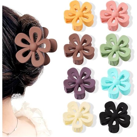8 stk. Blomster Hårklemmer, Sød Hårklemme til Medium Tykt Hår, ABS Stærke Hårholdende Kæbeklemmer, Skridsikker Stor Hårklemme til Kvinder og Piger