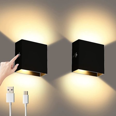 2pcs Wall Lights Dimmable, Rechargeable Wall Light Touch Up Down W