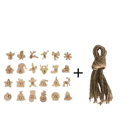 1-24 cifre Nedtælling julekalender trævedhæng D