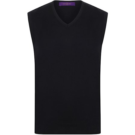 Henbury herr ärmlös 12 Gauge V-ringad fin stickad tröja M Blac