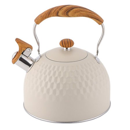 Tekanna, 2,5 liter visslande tekanna, tekannor för spis rostfritt stål med trästruktur vikbart handtag, högljudd visseltekanna för te, kaffe