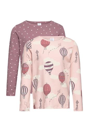 Top L S Ao Printed 2 Pack T-shirts Long-sleeved T-shirts Rosa Lindex