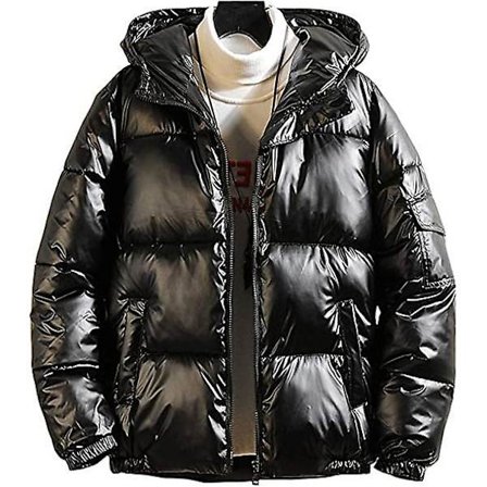 Herre Casual Hætte Fuld Lynlås Metallisk Skinnende Kort Dunjakke