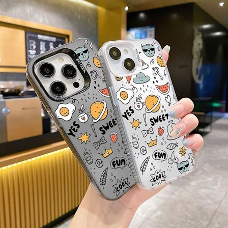 Tecknad Frostat Dubbellager Färg Silver Phone Case Iphone 15 Case Case Style C Svart Ypmd0930