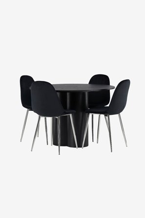 Venture Home - Spisegruppe Olivia med 4 stole Polar - Sort - Spisebordssæt 4 personer - Fra Homeroom