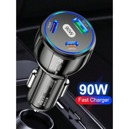 90W 1 USB & 2 PD Port Bil Hurtigoplader Black one-size