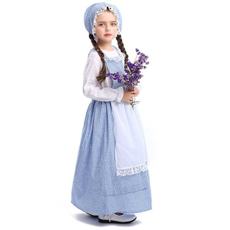 Brittisk Pioneer Girl Prairie Dress Kalifornien Kostymer Colonial Pilgrim Maid Dress Halloween Cosplay Kostym S