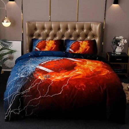 IC Sängkläder Set 3 delar - 1 täcke + 2 örngott - 3D Sport Fotboll Mikrofiber Sängkläder - Fotboll Queen 80" x 90" Täcke