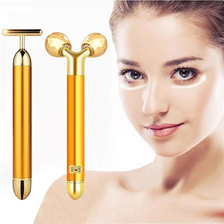 2-i-1 Skønhedsbar, Golden Pulse Ansigtsmassager Elektrisk 3D-rulle og T-formet Ansigtsmassager, Anti-aging Ansigtsløft Massagepind Skønhedspleje