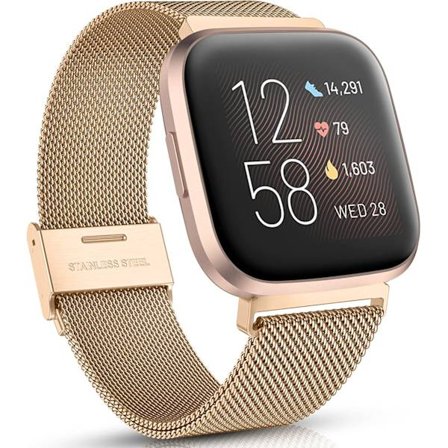 Metalarmbånd Kompatibelt med Fitbit Versa/Fitbit Versa 2 Armbånd til Kvinder Mænd, Justerbart Rustfrit Stål Mesh Loop Armbånd til Fitbit Versa
