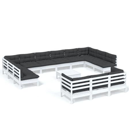 Vidaxl Loungegrupp Med Dynor 14 Delar Vit Massiv Furu Vit