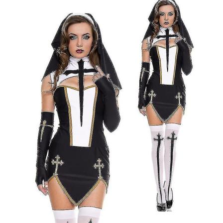 Exig nunna seniordräkt karneval Halloween kyrka religiösa kloster Cosplay fin festklänning V Black S