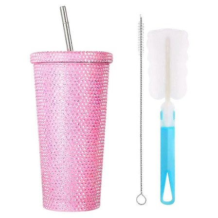 Glitter Tumbler med børste Rhinestones Besatt Tumbler Rustfritt stål Isolert flaske Glitrende