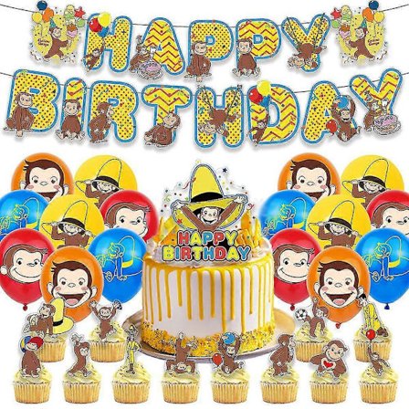 Nyfikna Georg Ballonger, Banner, Tårtdekoration, Muffinsdekorationer