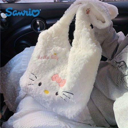 Hello Kitty plysjveske og crossbody-veske for kvinner - Søtt kattunge-design med Hello Kitty-ansikt og kattetrykk, plysjveske egnet for daglig bruk...
