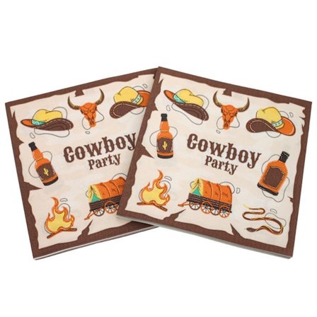 Sett med 40 fargerike papirservietter - Western Cowboy-servietter, bursdag, bryllup, borddekorasjon, familiesammenkomst