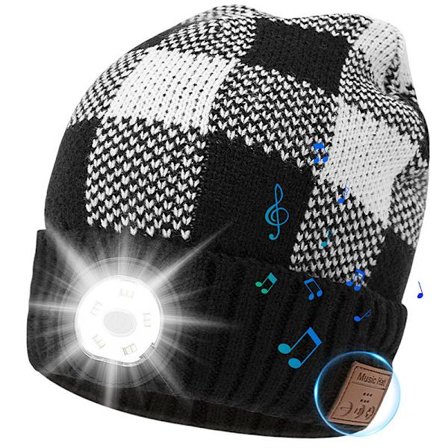 Bluetooth Beanie Hat med Lommelykt, LED Lysende Beanie Musikkhatt, Beanie