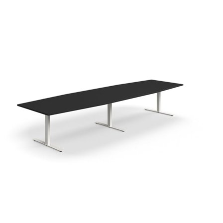 Conference table QBUS, boat shaped, 4000x1200 mm, T-frame, white frame, black