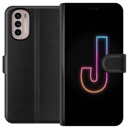 Kompatibelt Lommeboketui til Motorola Motorola Moto G31 Minimalistisk neonbokstav J i fargeskiftende lys mot svart bakgrunn