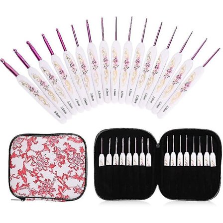 Clover Heklenåler Sett 16PCS med Bærbar Veske for DIY Håndstrikkekunst for Elskere (Blå)