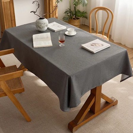 Vaskbar pletafvisende dug, 140 x 200 cm, vandtæt rektangulær dug i mørkegrå bomulds- og linnedstil