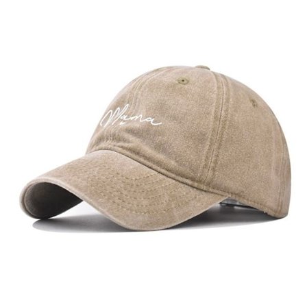 Mama-kirjaimin brodeerattu lippalakki, unisex, baseball-malli, KHAKI