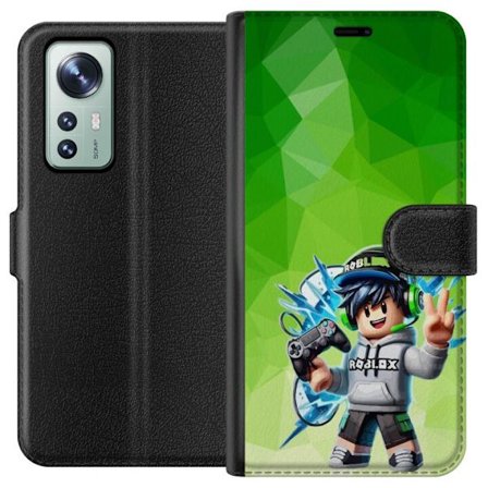 Yhteensopiva Lompakkokotelo Xiaomi 12 Roblox-inspiroitu pelaajahahmo, jossa on kuulokkeet, ohjain ja energiset efektit vihreää taustaa vasten