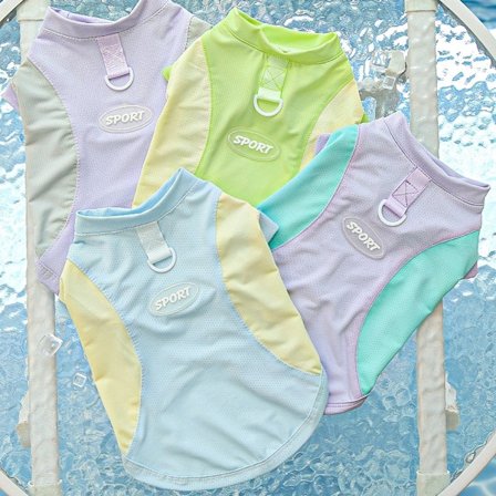 4 Personliga T-shirts Kylväst för Husdjur med D-Ring för Små Hundar Katter Lila Grå + Grön Lila + Grön Gul + Gul Blå 40cm 5-8kg)