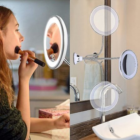 Flexibel svanhals 10x förstorande led upplyst spegel upplyst, badkar