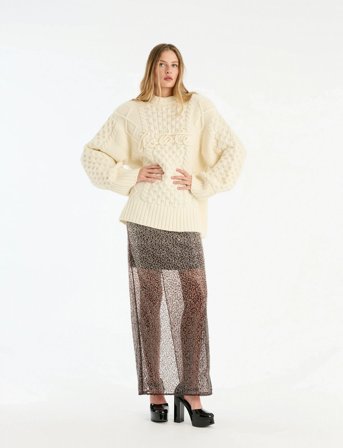 ROTATE Birger Christensen Knit Cable Crewneck - Cream - L