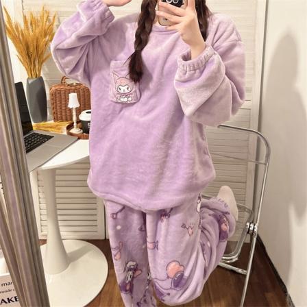 Mub- Flanelpyjamas kvindelig sød efterår vinter loungewear Kulomi Kulomi L