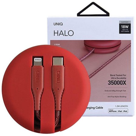 UNIQ MFI Halo USB-C-Lightning-kabel 18W nylon tvunnet 1,2m rød/karmin